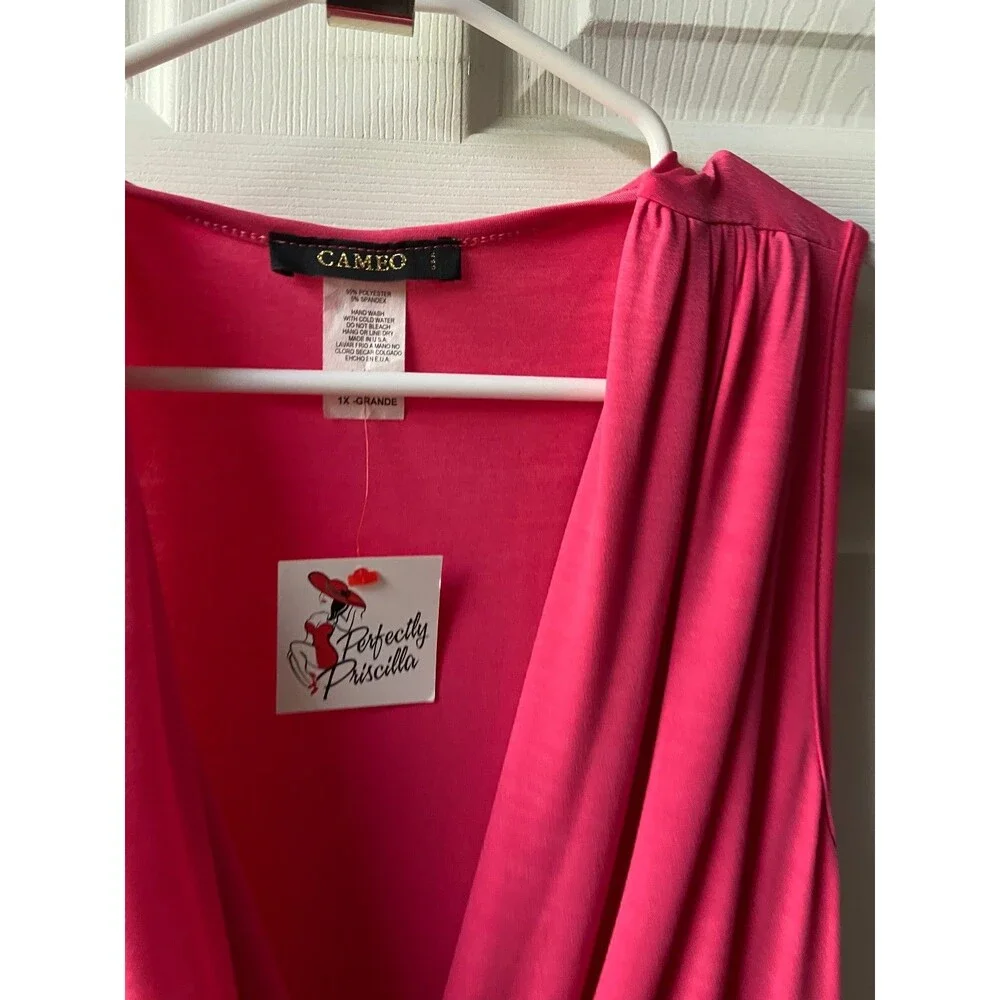 NWT Perfectly Priscilla Maxi Dress Womens 1X plus Hot Pink Sized Faux Wrap - Picture 2 of 4